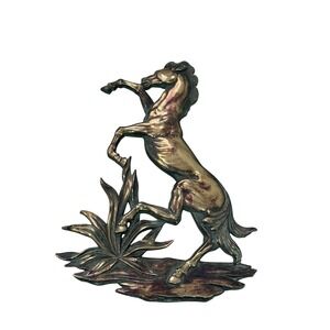 Vintage Syroco Wood Rearing Horse Wall Plaque Bronze Green Boho Western Decor